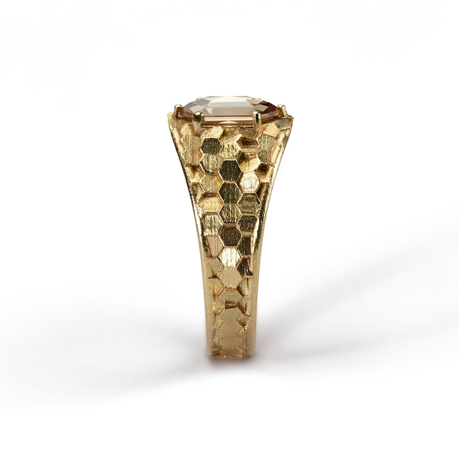 Tapered hex ring with long hexagonal diamond