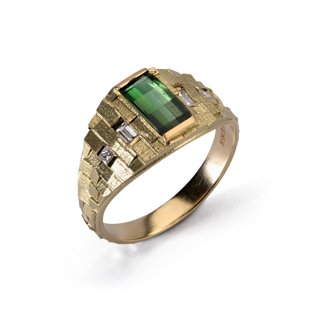 Tapered Deco ring with Green tourmaline