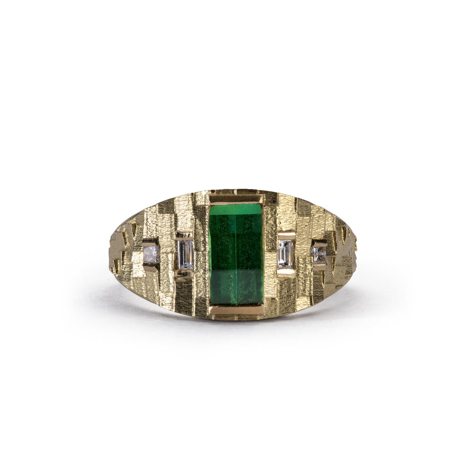 Tapered Deco ring with Green tourmaline