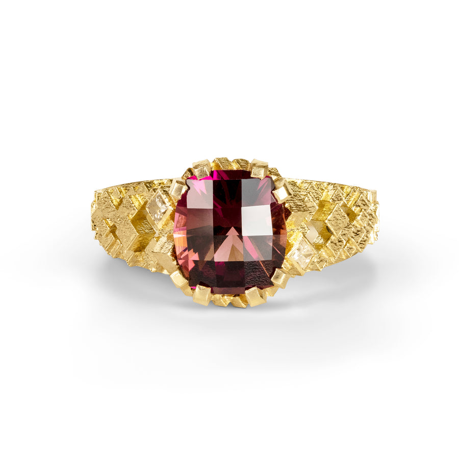 Tropical sunset Tourmaline cube ring